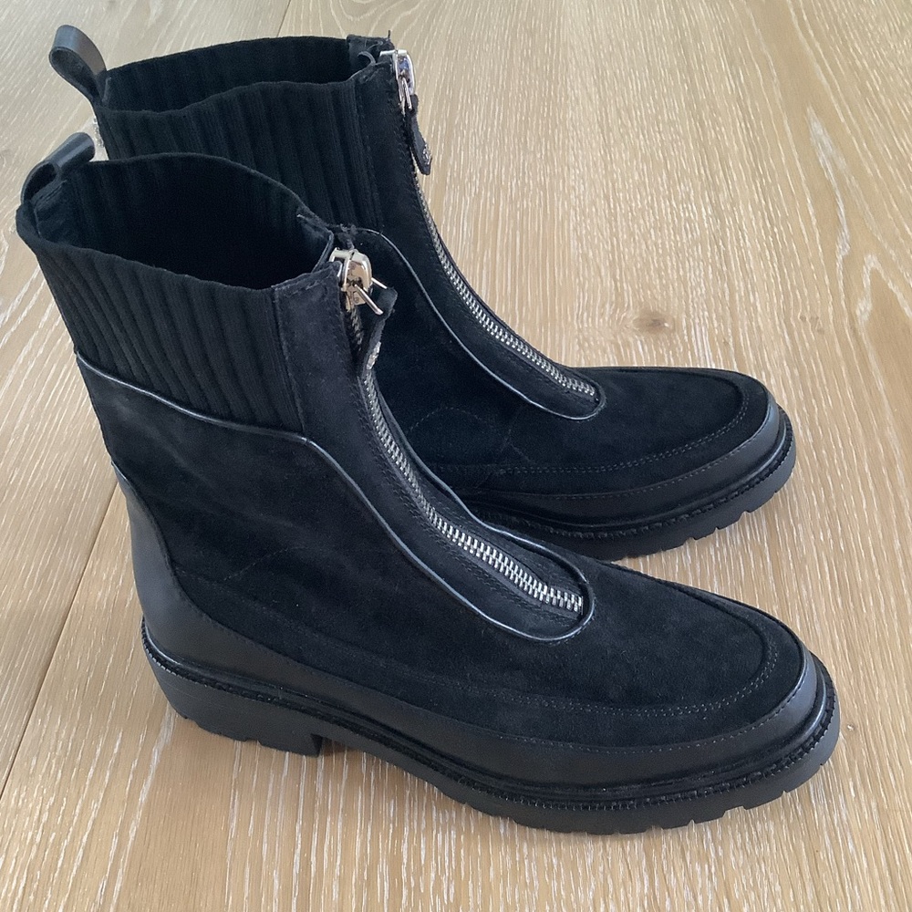 New Sam Edelman LEONE BLACK LEATHER LUG SOLE CHELSEA BOOTS